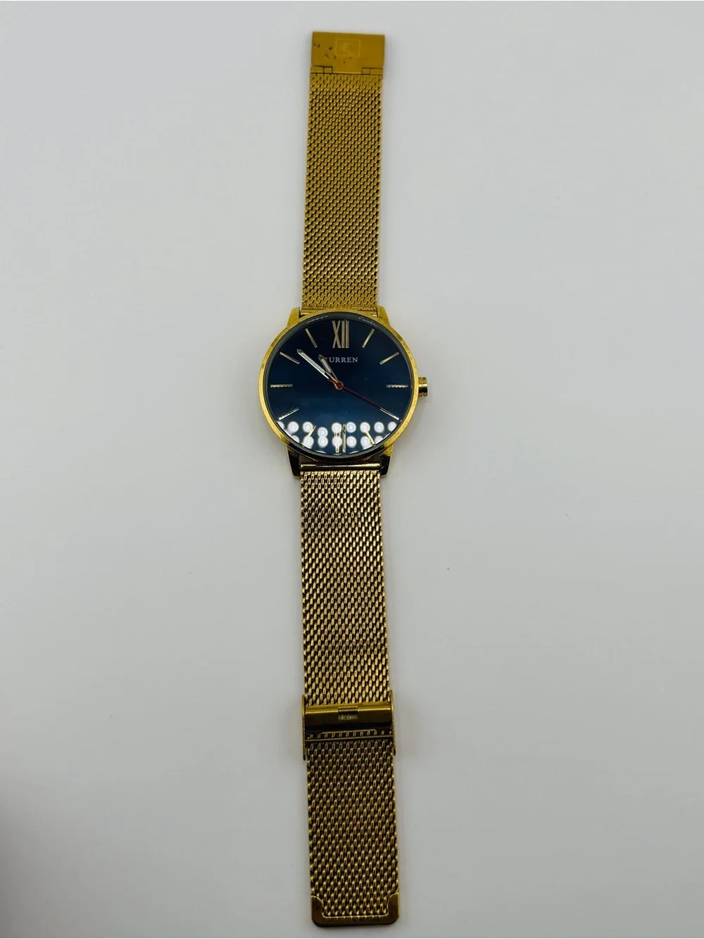 Curren Men's Gold Mesh Watch with Blue Dial